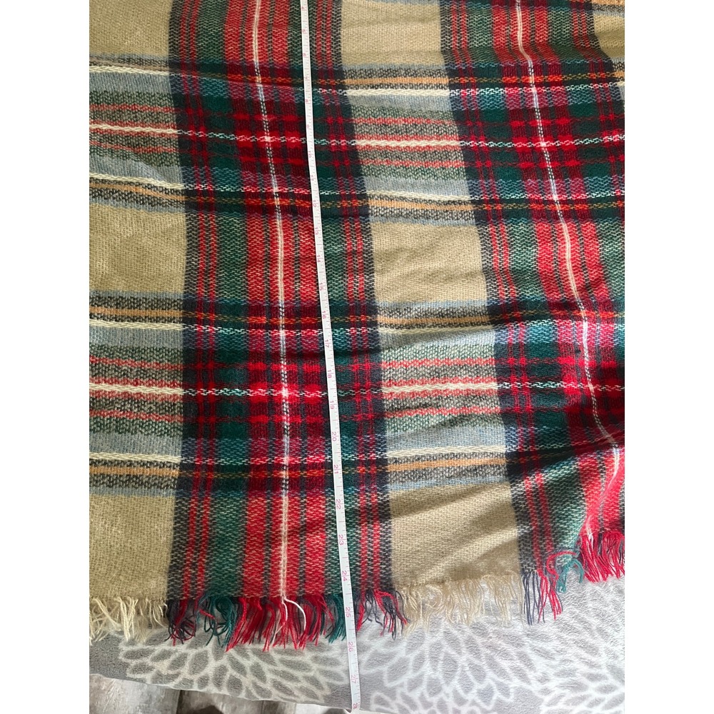 Oversized Plaid Blanket Scarf Red Green Tan Tartan Fringe Shawl Holiday Cabin - Picture 4 of 5